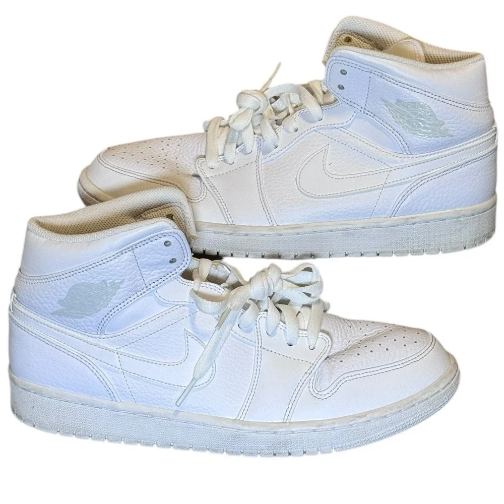 Nike Air Jordan 1 Mid Triple White 554724-109‎ Men's US Size 10 No Box